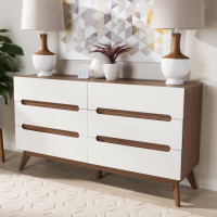 Baxton Studio Calypso-Walnut/White-6DW-Chest Calypso Mid-Century Modern White and Walnut Wood 6-Drawer Storage Dresser
